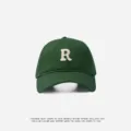 Classic dark green baseball cap with embroidered R letter, stylish cotton sun hat for unisex. - Adjustable (55-59cm) / R Badge / Army Green