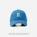 Blue baseball cap for women and men, classic cotton casual hat with embroidered R letter. - Adjustable (55-59cm) / R Badge / Blue Blue