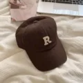 Brown baseball cap for women, Korean style cotton dad hat with letter embroidery for autumn. - Dark Coffee