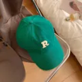Green baseball cap with letter R embroidery, stylish casual dad hat for women daily wear. - Dark Green