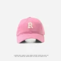 Pink baseball cap with white embroidered R letter, stylish casual sun protection hat. - Adjustable (55-59cm) / R Badge / Pink