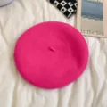 Bright pink wool beret hat for women, Korean style retro painter hat for autumn and winter seasons. - M (56-58cm) / Rose Red