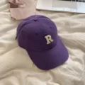 Purple baseball cap with white embroidered letter R, casual cotton duckbill hat for autumn. - Purple