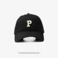 Classic black baseball cap with white embroidered letter P, stylish casual sun protection hat. - Adjustable (55-59cm) / P Label / Black