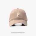 Khaki Cotton Baseball Cap Featuring Embroidered Letter P Casual Sunshade Hat Variant - Adjustable (55-59cm) / P Label / Khaki