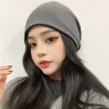 Grey waffle knit beanie for women, stylish slouchy skull cap, casual retro daily headwear. - 56-60cm Stretchy / Plain Grey