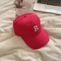 Hot pink baseball cap with white embroidered letter R, casual cotton dad hat for women - Rose Red