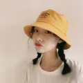 Yellow embroidered bucket hat for women, cute spring summer sun protection casual basin hat. - One Size / Yellow