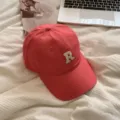Red baseball cap with embroidered letter R, casual cotton dad hat for women and men. - Plum Red