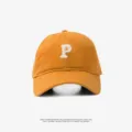 Yellow baseball cap for adults, classic curved brim hat with embroidered letter P. - Adjustable (55-59cm) / P Label / Brown