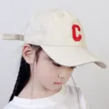 Kids baseball cap with red letter C embroidery, cute casual Korean style cotton hat for boys and girls. - 48-52cm / Letter C Style / Off White