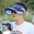 Men's Wide Brim Empty Top Sun Visor Hat Dark Blue UV Protection Outdoor Fishing Cap SKU - Two-Bar Pull Board / Navy Blue