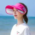 Women double layer sun visor hat empty top wide brim anti UV summer beach outdoor hat. - Two-Bar Pull Board / Plum Red