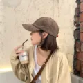 Trendy brown corduroy baseball cap for women, stylish vintage duck tongue hat for casual daily wear. - Coffee