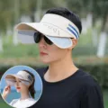Summer sun visor hat men's anti-UV outdoor breathable empty top cap with double lens - Two-Bar Pull Board / Khaki
