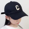 Black kids baseball cap featuring stylish letter C embroidery, casual and trendy design. - 48-52cm / Letter C Style / Black