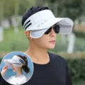Men's summer sun protection empty top hat with large brim and anti-UV shield for outdoor sports. - Two-Bar Pull Board / White
