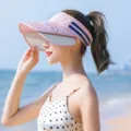 Women Pink Double Brim Sun Visor Hat UV Protection Empty Top Beach Outdoor Sunhat - Two-Bar Pull Board / Pink