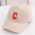 Kids casual beige baseball cap with red embroidered letter C for boys and girls fashion wear - 48-52cm / Letter C Style / Beige