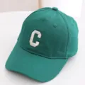 Kids Korean style green baseball cap with white letter C, casual daily sun hat for kids. - 48-52cm / Letter C Style / Emerald Green