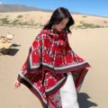 Oversized ethnic style red patterned shawl scarf, perfect for summer travel beach and outdoor sun protection. - Red with Square Speckle Pattern