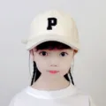 Kids beige baseball cap with black letter P embroidery, trendy casual cotton hat for kids. - 48-52cm / Letter P Style / Beige