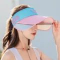 Women blue pink sun visor hat, empty top uv protection sun hat with double extendable brim. - Casual English Empty Top / Blue & Pink Brim