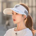 Summer white empty top sun visor hat with wide extendable brim and windproof strap for outdoor - Casual English Empty Top / All White