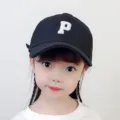 Kids black baseball cap with white letter P embroidery, casual and cute for daily wear. - 48-52cm / Letter P Style / Black