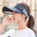 Summer sun visor hat wide brim empty top anti UV outdoor sports running golf cap grey color - Casual English Empty Top / All Black