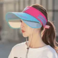Women Summer Sun Visor Hat Double Layer Wide Brim Anti-UV Empty Top Outdoor Sports Cap - Casual English Empty Top / Rose Red & Blue Brim