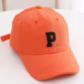 Orange kids baseball cap with black letter P embroidery, casual sun hat for boys and girls - 48-52cm / Letter P Style / Orange