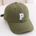 Kids Olive Green Baseball Cap with White Letter Embroidery Casual Sun Hat for Boys and Girls - 48-52cm / Letter P Style / Army Green