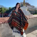 Ethnic style geometric pattern oversized shawl summer beach sun protection cape outerwear for women - Orange Diamond
