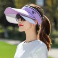 Purple sun visor hat with double brim and sunglasses, stylish empty top sun protection cap for women. - Seagull Empty Top Pull Board Hat / Purple