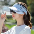 Summer empty top sun visor hat with wide double brim, breathable UV protection cycling cap. - Seagull Empty Top Pull Board Hat / Blue