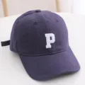 Kids Dark Purple Baseball Cap with White Letter P Embroidery Adjustable Casual Sun Hat - 48-52cm / Letter P Style / Navy Blue