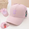 Children pink mesh baseball cap with cute letter C embroidery and side cartoon animal design - 54cm / Mesh C Letter Style / Pink
