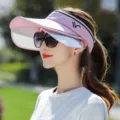 Women's pink empty top sun visor hat with double brim and uv protection for summer outdoor sports. - Seagull Empty Top Pull Board Hat / Pink