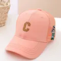 Kids pink mesh baseball cap with letter embroidery and cute side cartoon animal design. - 54cm / Mesh C Letter Style / Orange