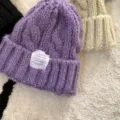 Cozy chunky knit beanie hat for women autumn winter warm soft solid color slouchy knitted cap - M (56-58cm) / Taro Purple