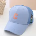 Kids blue mesh baseball cap with embroidered letter C and side cartoon design casual. - 54cm / Mesh C Letter Style / Blue