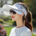 White sun visor hat for women, large double brim empty-top UV protection cap for outdoor sports. - Seagull Empty Top Pull Board Hat / White