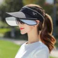 Summer empty top sun visor hat with wide brim and double layer shield for outdoor UV protection. - Seagull Empty Top Pull Board Hat / Black