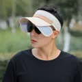 Men sun visor hat empty top wide brim UV protection anti-uv casual outdoor cycling beige - KMQ Three-Color Empty Top Pull Board / Khaki