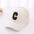 Kids beige mesh baseball cap with black fuzzy letter C embroidery, casual daily children hat. - 54cm / Mesh C Letter Style / Beige