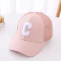 Pink kids mesh baseball cap with white letter C embroidery casual sun hat for boys - 54cm / Mesh C Letter Style / Pink