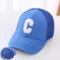 Kids blue mesh baseball cap with white letter C embroidery, breathable casual hat for boys and girls. - 54cm / Mesh C Letter Style / Blue
