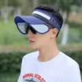 Men's wide brim empty top sun hat summer anti-uv outdoor fishing cycling sun visor cap - KMQ Three-Color Empty Top Pull Board / Navy Blue