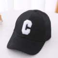 Childrens Korean style black baseball cap with white letter C embroidery casual sun hat - 54cm / Mesh C Letter Style / Black